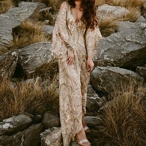 Hand-made Gold Bridal Art Deco Boho Unique Wedding Gown